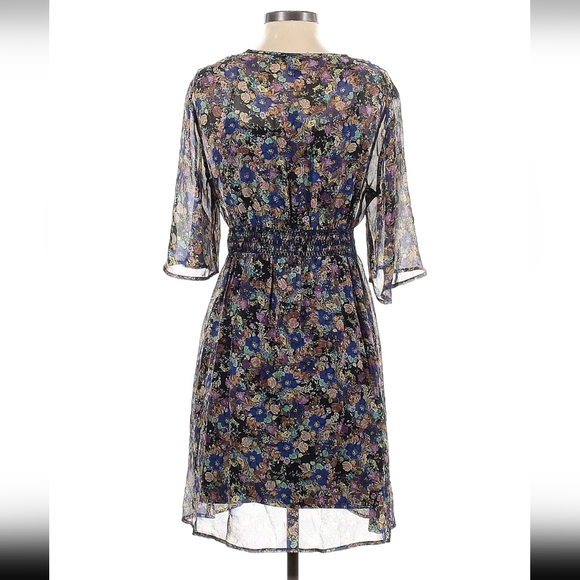 Ella Moss Silk 100% Navy Blue Floral Dress Size M - Picture 2 of 7
